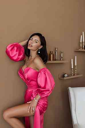 Женское роскошное вечернее платье со шлейфом и съемными рукавами из королевского атласа Розовый, S Одесса