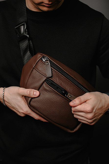Сумка на пояс мужская из натуральной кожи флотар, коричневая SL035 (Коричневая) Сумы - изображение 5