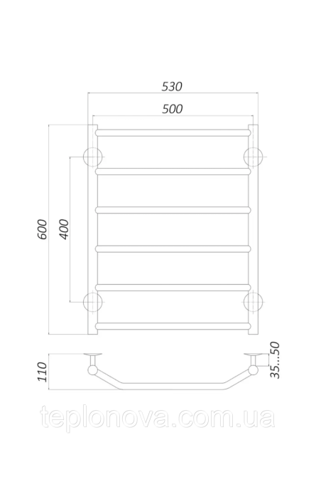 Рушникосушка Нержавійка UNIO 600x530-6 Драбинка Трапеція Чернівці - фото 3
