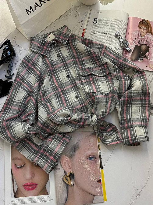 Жіноча тепла оверсайз сорочка в клітинку на ґудзиках кашемір Сірий 2 Одеса - фото 8