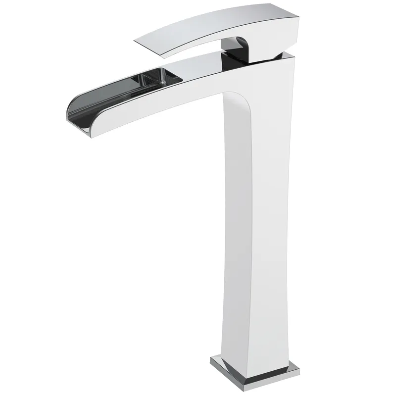 Високий водоспадний змішувач для умивальника Koer KB-15007-04 хром+білий (KR5156) Харків - фото 1