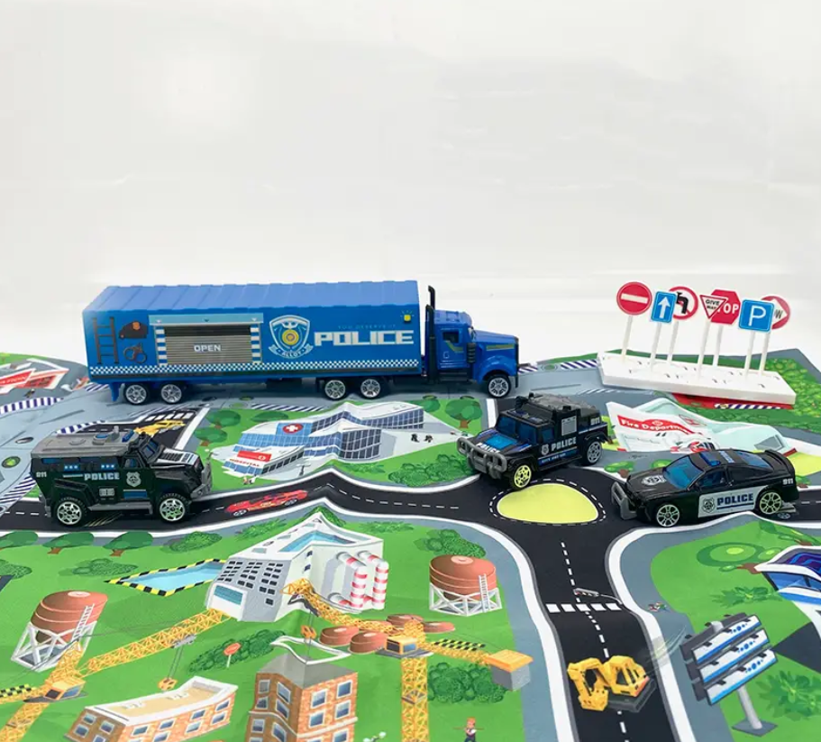 Трейлер Поліція машина вертоліт масштаб 1:64 14 деталей довжина 24,5см Синій (660-A347) Чернігів - фото 3