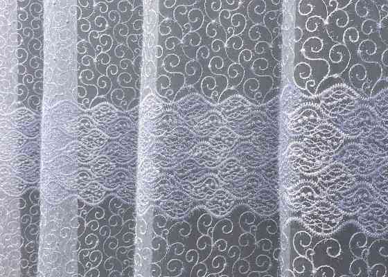 Тюль органза с вышивкой и люрексом цвет голубой с белым 1686т Киев