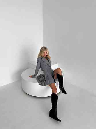 Жіночий стильний костюм-двійка: укорочений піджак і спідниця костюмка тіар Сірий, 44/46 Одеса