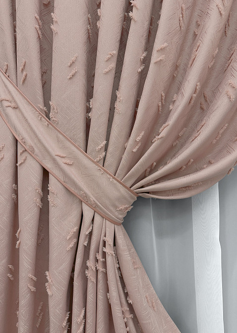 Комплект штор VR-Textil Лен Букле № 1880ш Пудровый 200х290 см 2 шт (32-232) Киев - изображение 5