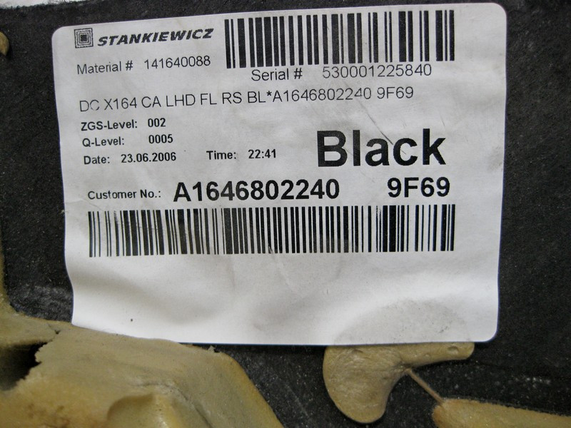 Mercedes-Benz  A1646802240 9F69 Килим салону чорний передній правий GL X164 Одесса - изображение 5