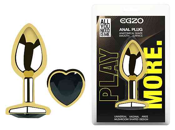 Анальна пробка з кристалом EGZO - Gold Heart Plug Black size M Sex Aura Київ