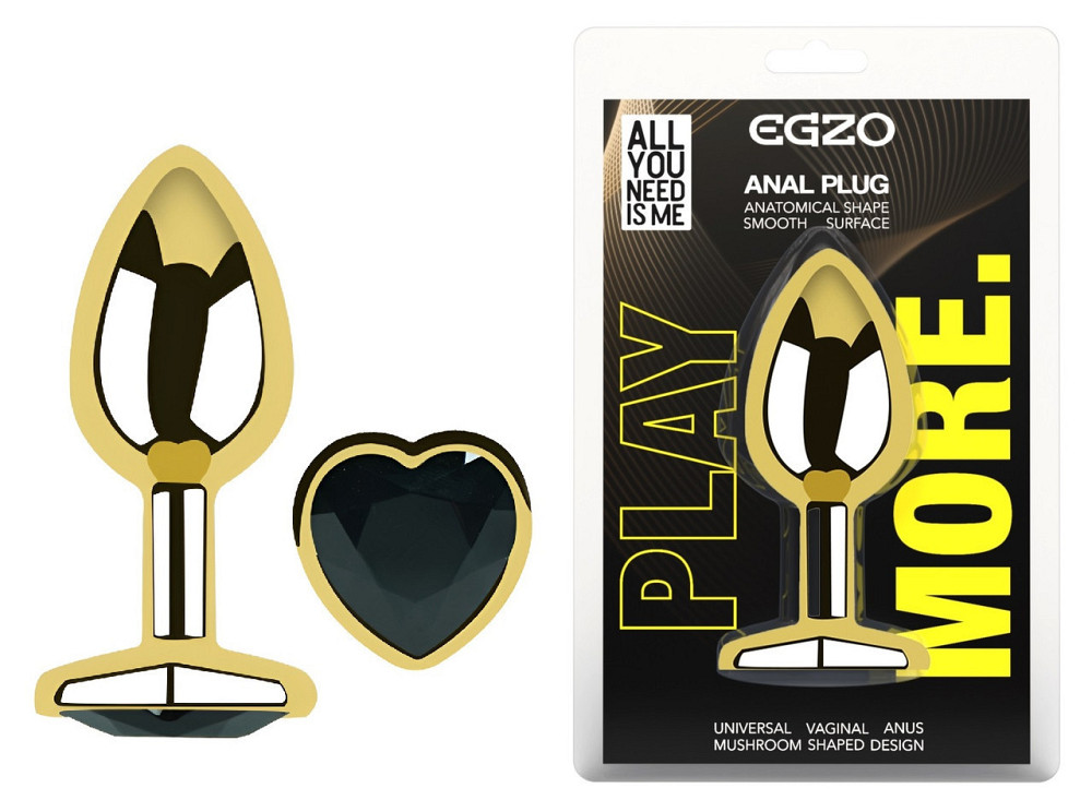 Анальна пробка з кристалом EGZO - Gold Heart Plug Black size M Sex Aura Київ - фото 1