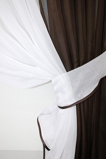 Кухонні шторки VR-Textil № 096к з підв'язками венге з білим 400х170 см (52-0238) Київ - фото 3