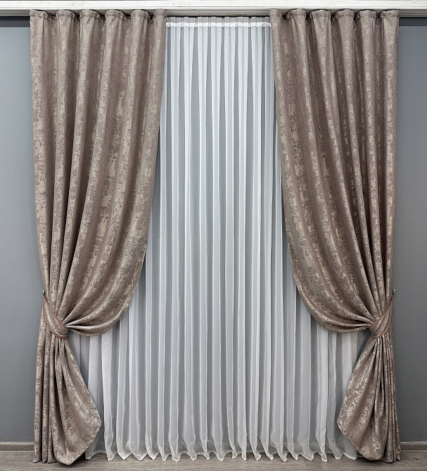 Комплект готовых штор VR-Textil Жаккард Sultan YL №1669ш Какао 135х270 см 2 шт (39-456) Киев - изображение 2