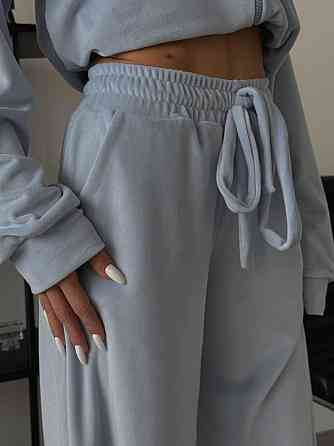 Жіночий м'який прогулянковий костюм-двійка: кофта та штани з велюру Блакитний, 46/48 Одеса