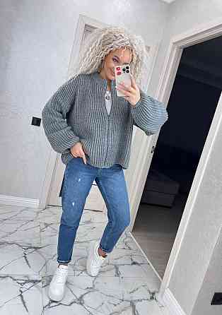 Кардиган в'язаний із капюоном на блискавці толстовка Сірий Київ