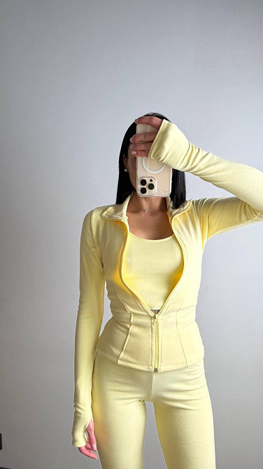Женский термо костюм тройка: кофта топ и лосины трикотаж пума Лимонный, 42/44 Одесса - изображение 6