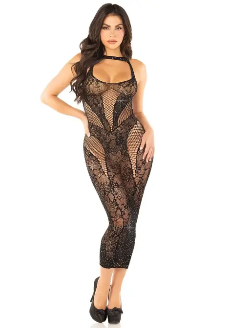 Сукня Leg Avenue Rhinestone Lace and Net Bodycon Dress One Size, Black Львів - фото 2