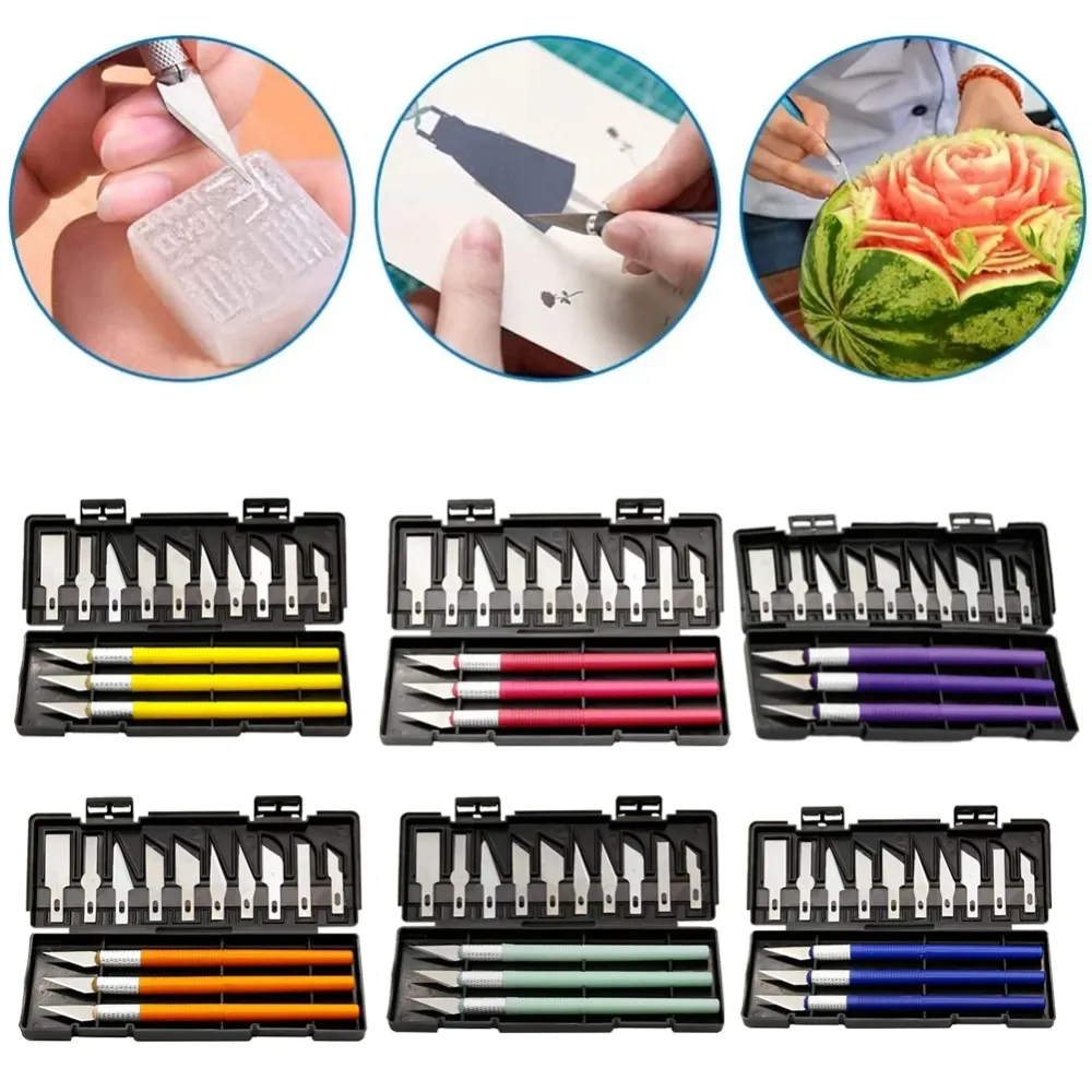 Прецизійні ножі 3шт і 13 змінних лез для дерева шкіри пластику набір у кейсі Київ - фото 3