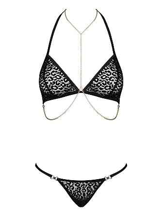 Комплект із ланцюжками Obsessive Pantheria 2-pcs set black L/XL, бюстгальтер, трусики Sex Aura Київ