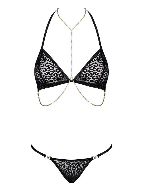 Комплект із ланцюжками Obsessive Pantheria 2-pcs set black L/XL, бюстгальтер, трусики Sex Aura Київ - фото 3
