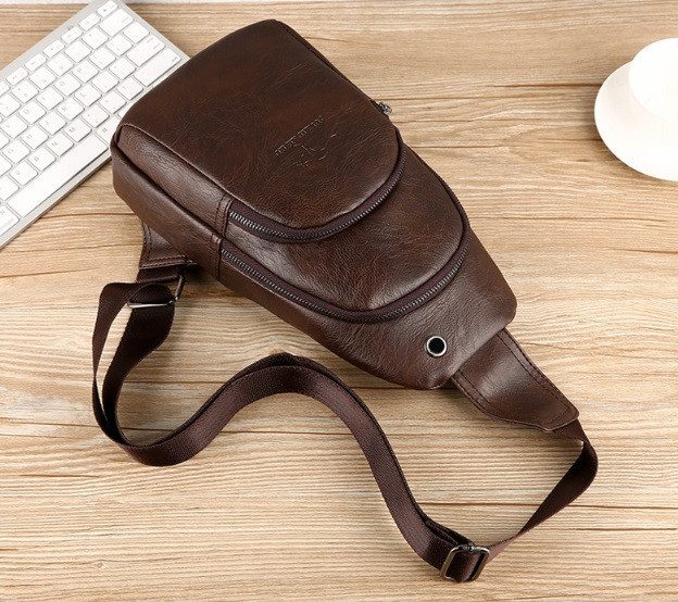 Чоловіча сумка-бананка на груди з USB-екошкірою, крос-боді сумка-бананка слінг для чоловіків нагрудна барсетка Коричневий ( 28242 Харьков - изображение 5