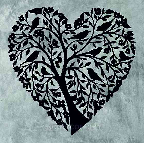 Декоративное настенное 3D Панно «Птицы Сердце» Декор на стену с объемом 90*88 см, Черный Киев