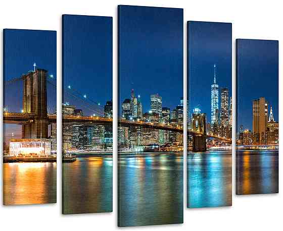 Модульная картина Ночной Ню-Йорк Мост Art-312_5 ( 80х118см ) 90х132 см Киев