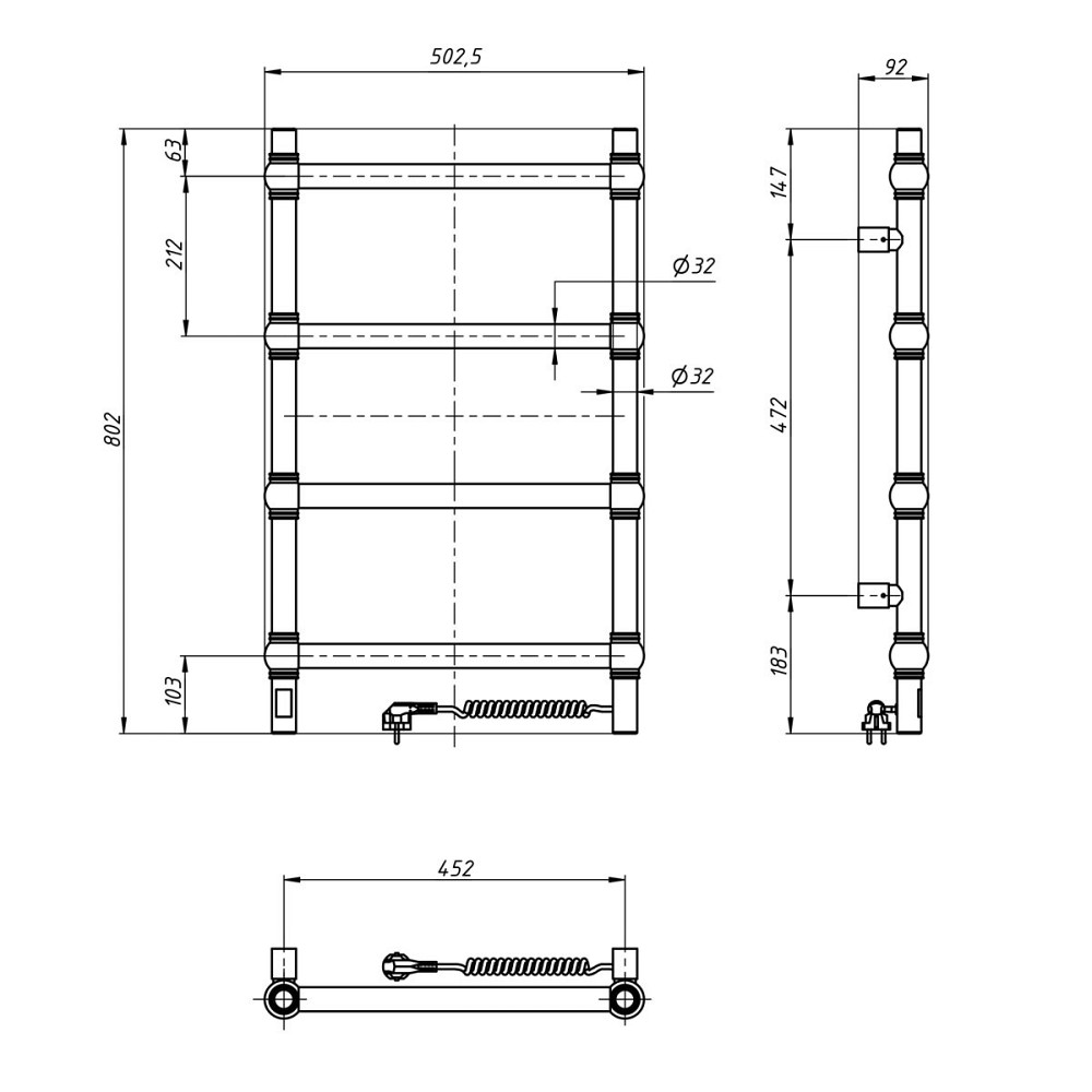 Полотенцесушитель электрический Navin Ретро 500х800 Sensor правый, черный муар Киев - изображение 5