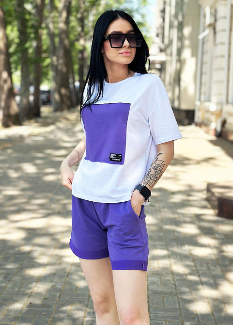 Двокольоровий костюм з шортами "Numb" оптом | Норма | Розпродаж моделі Фіолетовий, 46-48 Київ - фото 7