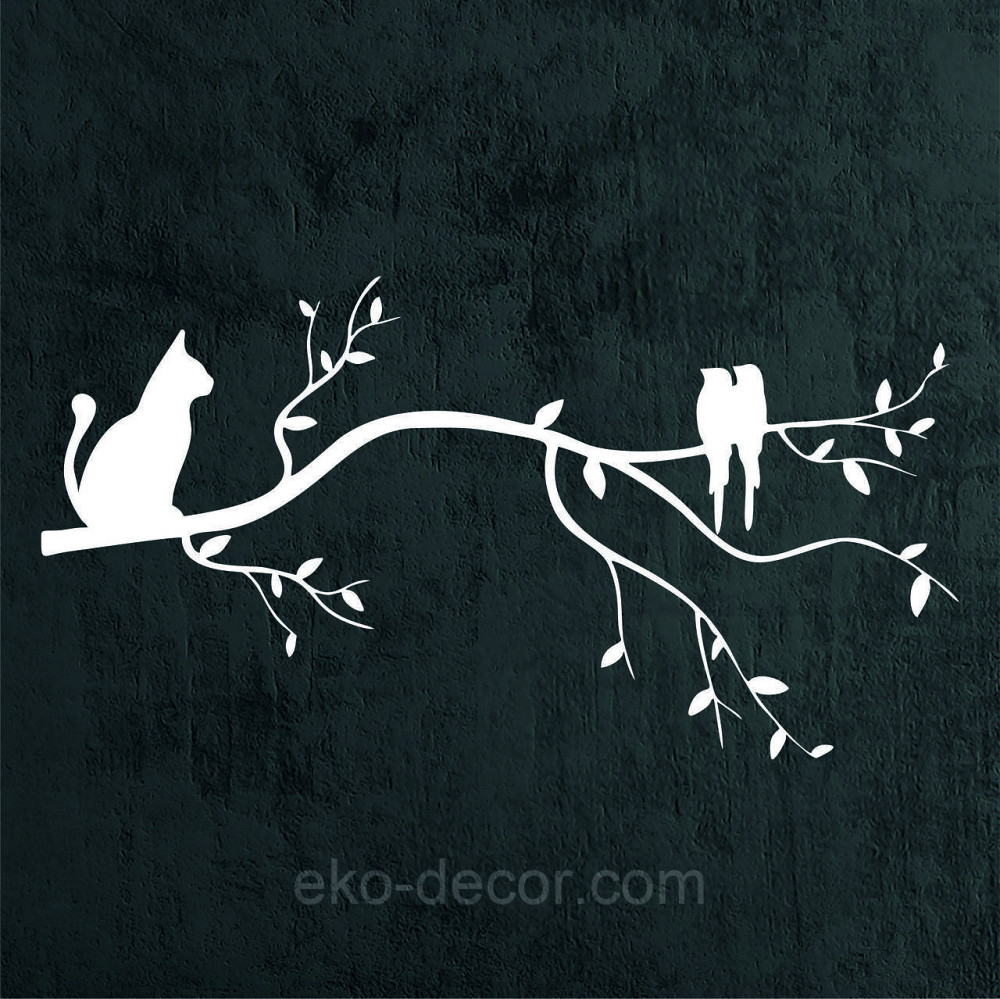 Декоративное настенное Панно «Птички и кот на ветке», Декор на стену 90*47 см, Белый Киев - изображение 3