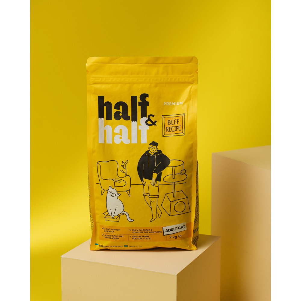 Сухой корм Half&Half для взрослых кошек, с говядиной, 2 кг Винница - изображение 3