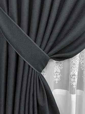 Комплект штор VR-Textil Лен Мешковина 150х270 2шт и Тюль 400х270 1161ш-1703т Графитовый с белым 71-178/3 Киев