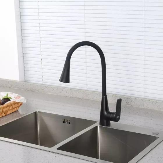 Змішувач для кухні з гнучким виливом Frap F4471-6 чорний Київ