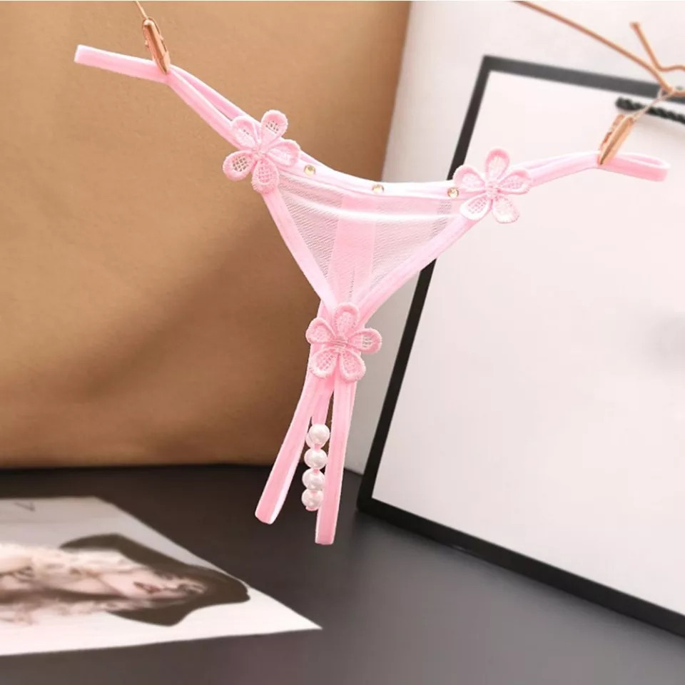 Трусики з розрізом та бусинками рожеві - розмір універсальний (на резинці), 15% нейлон, 85% поліестер Київ - фото 1