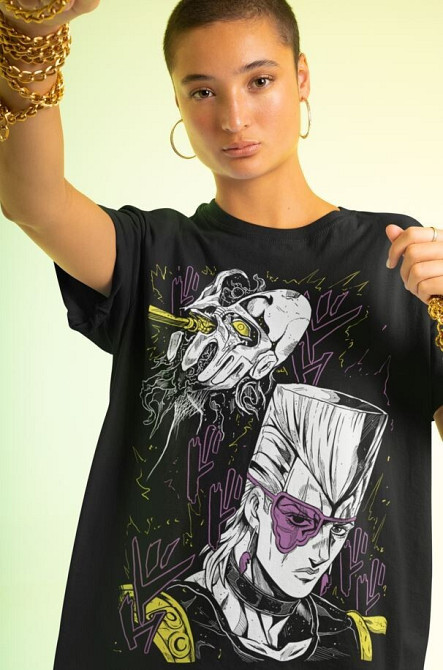 Футболка з аніме принтом Полнареф Джоджо С Бізарре оверсайз (S/M/L) Чорний AnimeJ0989 Дніпро - фото 3