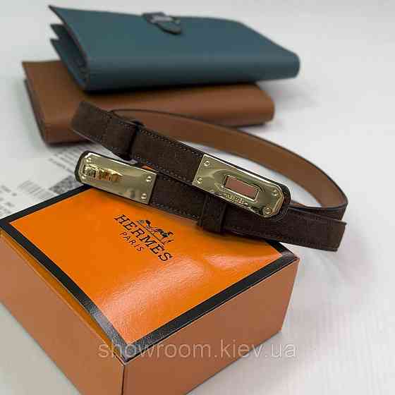 Коричневий замшевий жіночий брендовий ремінь (280-1) Київ