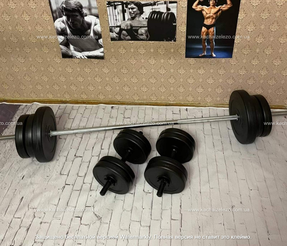Лавка для жиму з тренажерами + 3 грифа + блінами 50 кг Гантелі, гирі, штанги та диски комплект Київ - фото 6
