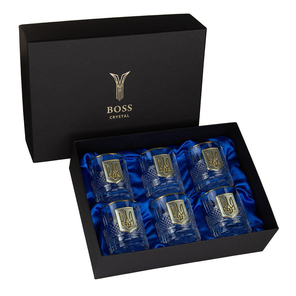Набор бокалов для виски Тризуб Boss Crystal (6 бокалов) хрусталь декорирован серебром и золотом Киев - изображение 1