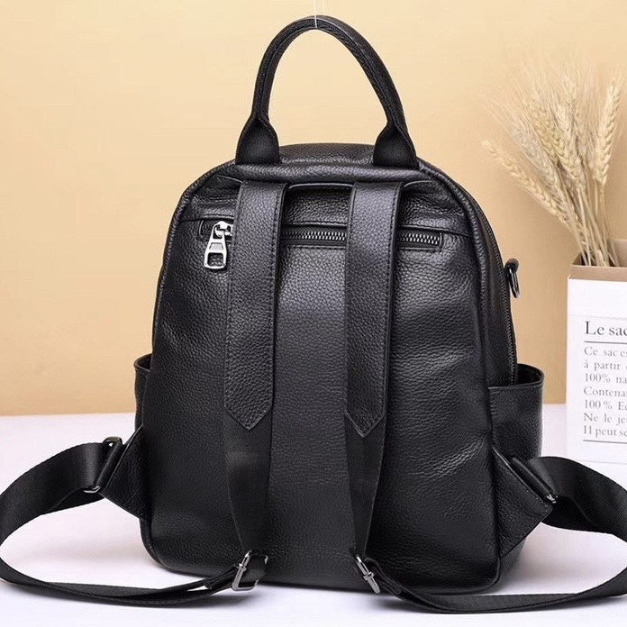 Жіноча чорна шкіряна наплічна сумка-рюкзак Київ - фото 1