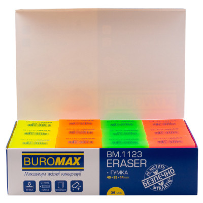Ластик Buromax NEON, прямоугольная 40x35x14 мм, мягкий пластик, ассорти цветов (BM.1123) Винница - изображение 6