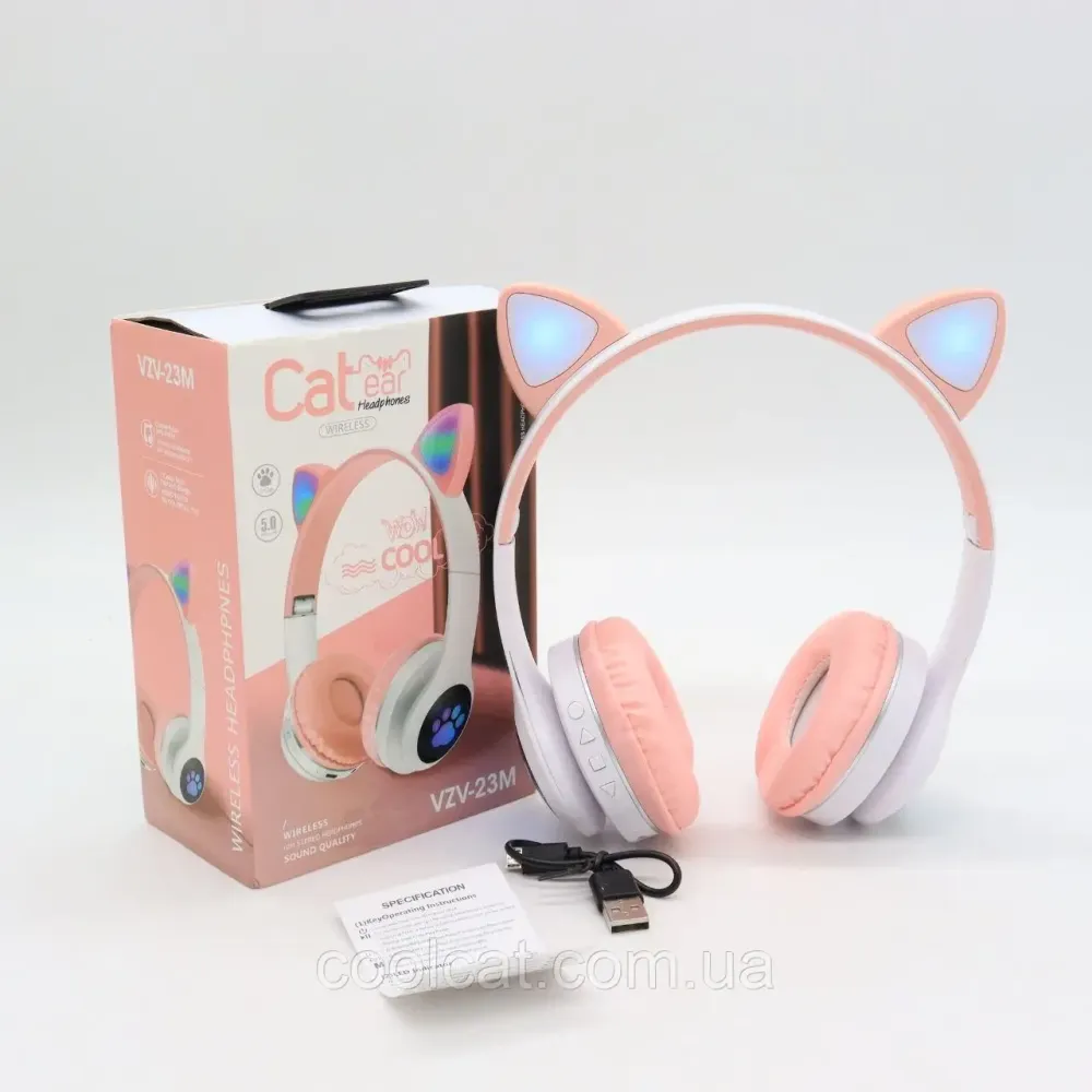 Бездротові навушники з котячими вушками, VZV-23M, Рожеві / Дитячі Bluetooth навушники з мікрофоном Київ - фото 10