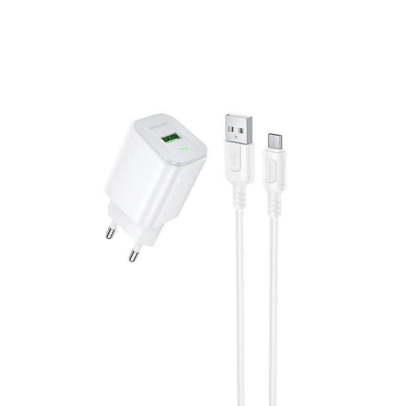 Мережевий зарядний пристрій з кабелем BOROFONE BAS82A Star single port QC3.0 charger set (Micro) (EU) White Одеса - фото 1