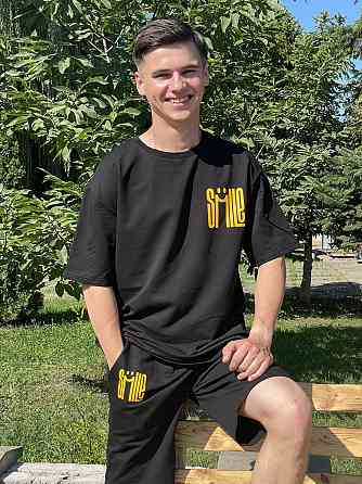 Костюм комплект Oversize літній Unisex — SMILE (шорти + футболка) L/XL, S Чернівці