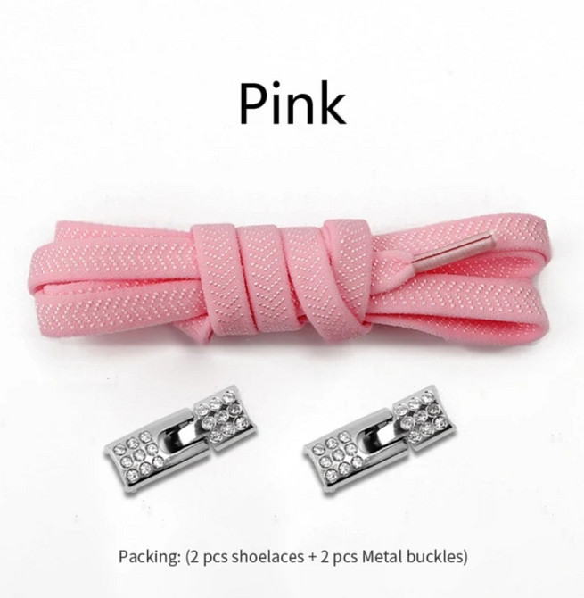 Шнурки еластичні без зав'язок з металевою застібкою зі стразами Рожевий Смела - изображение 1