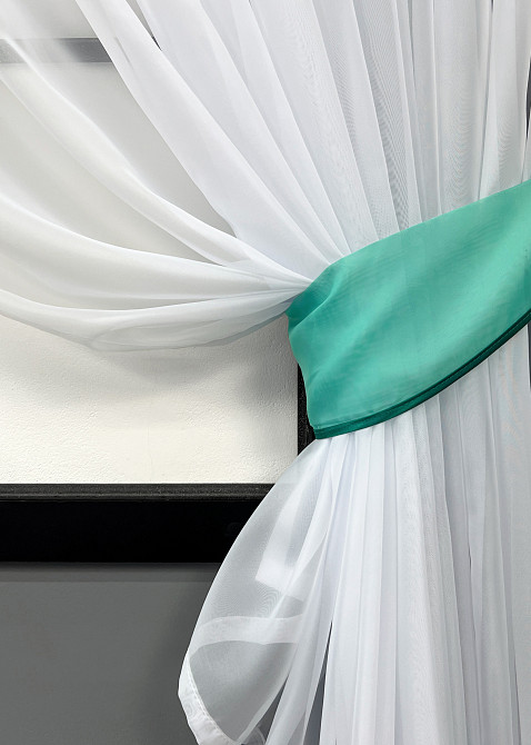 Кухонний комплект VR-Textil № 062к шторка з ламбрекеном бірюзовий з білим 150х170 см (52-1170) Київ - фото 4