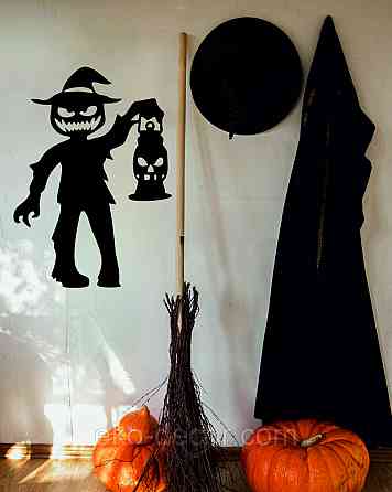 Декоративне настінне Панно «Сілует дітей. Гелловін», Декор на стіну 90*64 см, Чорний Київ