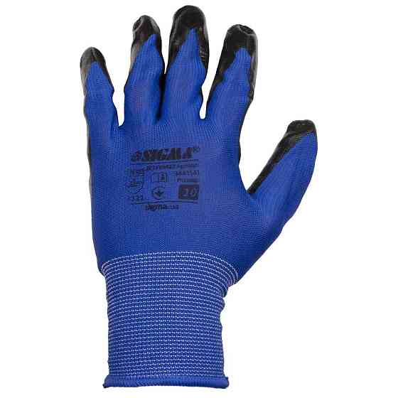 Рукавички трикотажні з частковим нітриловим покриттям р10 (синьо-чорні манжет) КРИТНО 12 парам SIGMA (9443541) Київ