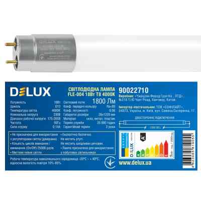 Лампочка Delux FLE-004 18 Вт 1,2м T8 4000K 230В G13 скло (90022710) Винница