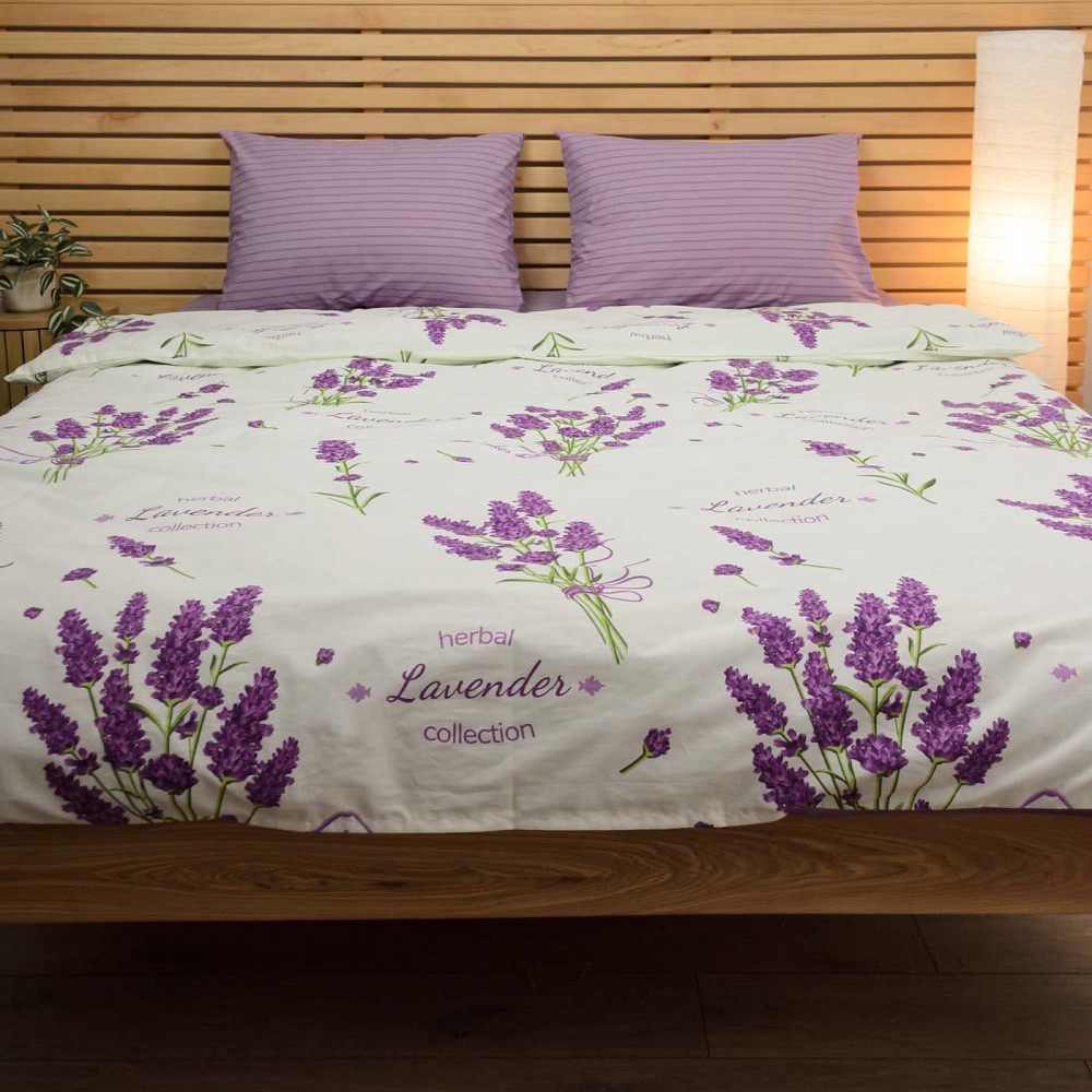 Комплект постельного белья семейный Бязь ранфорс Прованс 120 г/м2 YouStar (Белый с фиолетовым) 2 х 50х70 Сумы - изображение 1