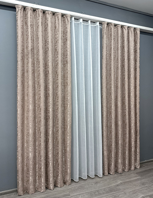 Комплект штор VR-Textil Лен Мрамор 200х270 2шт и Тюль 500х270 1715ш-1276т Светло-пудровый с белым 71-011/6 Киев - изображение 3