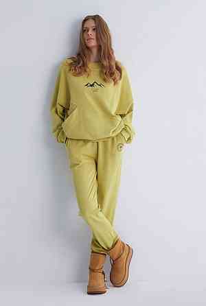 Женский прогулочный костюм двойка: кофта и штаны премиум качества футер диагональный 100% хлопок Оливка, 46 Одесса