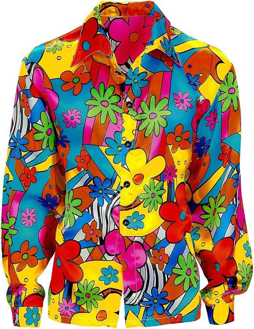 Хіпі сорочка чоловіча S, яскрава карнавальна різнокольорова з квітами в стилі ретро 70-х для Хелловіну, карнавалу, корпоративу Київ - фото 2