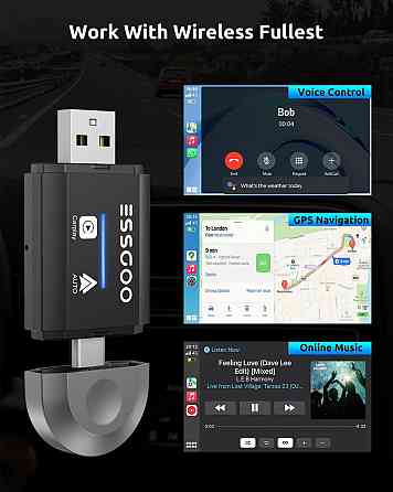 Бездротовий автомобільний адаптер CarPlay Android Auto ESSGOO 2-в-1, підтримка iOS 10+ і Android 11+ Київ